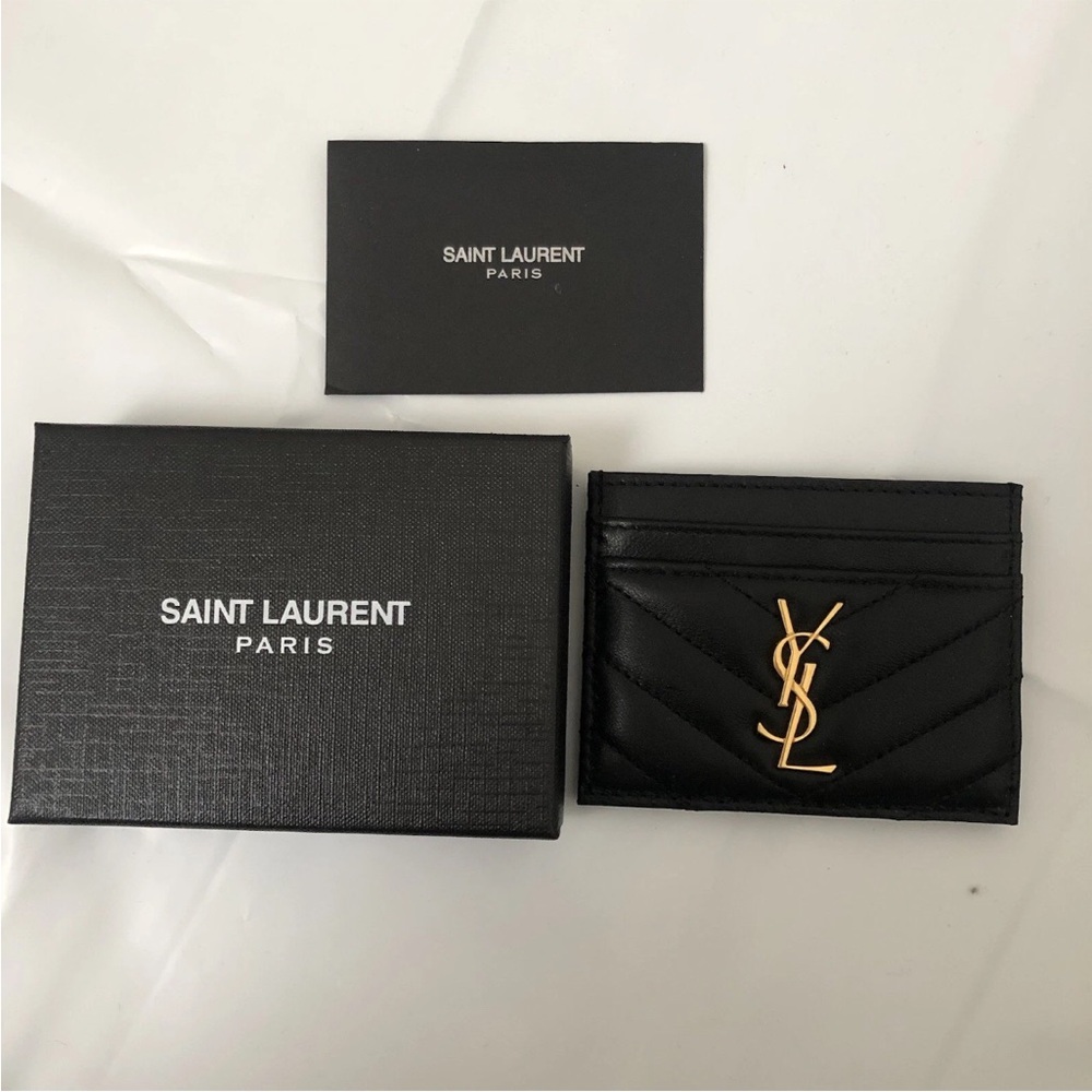 Auth Yves Saint Laurent Black Card Holder with Gold Logo EUC fully inclusive - Picture 6 of 6